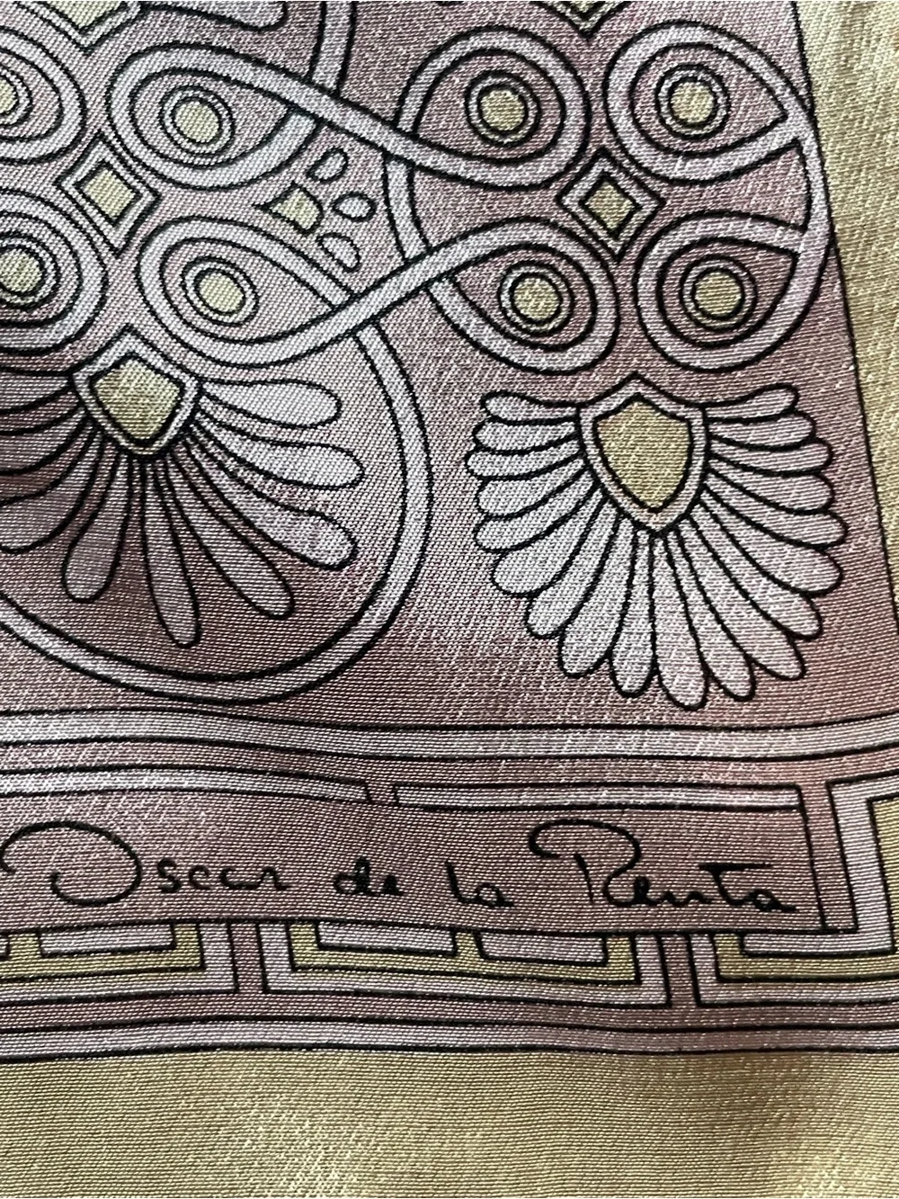Vintage Oscar De la Renta 100% Silk Scarf Made in Japan Greek key Border READ